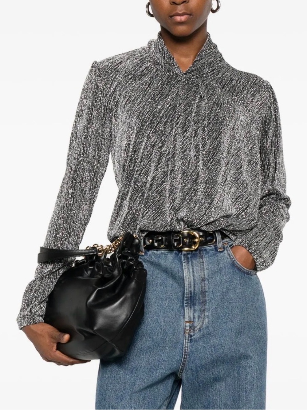 IRO - Ysane Metallic Silver Top - SZ 34 / S disco, party, glam - NWT